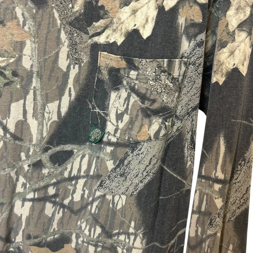 VTG 90s Mossy Oak Break-Up Camo Distressed‎ LS Pocket Tee Large USA Grunge